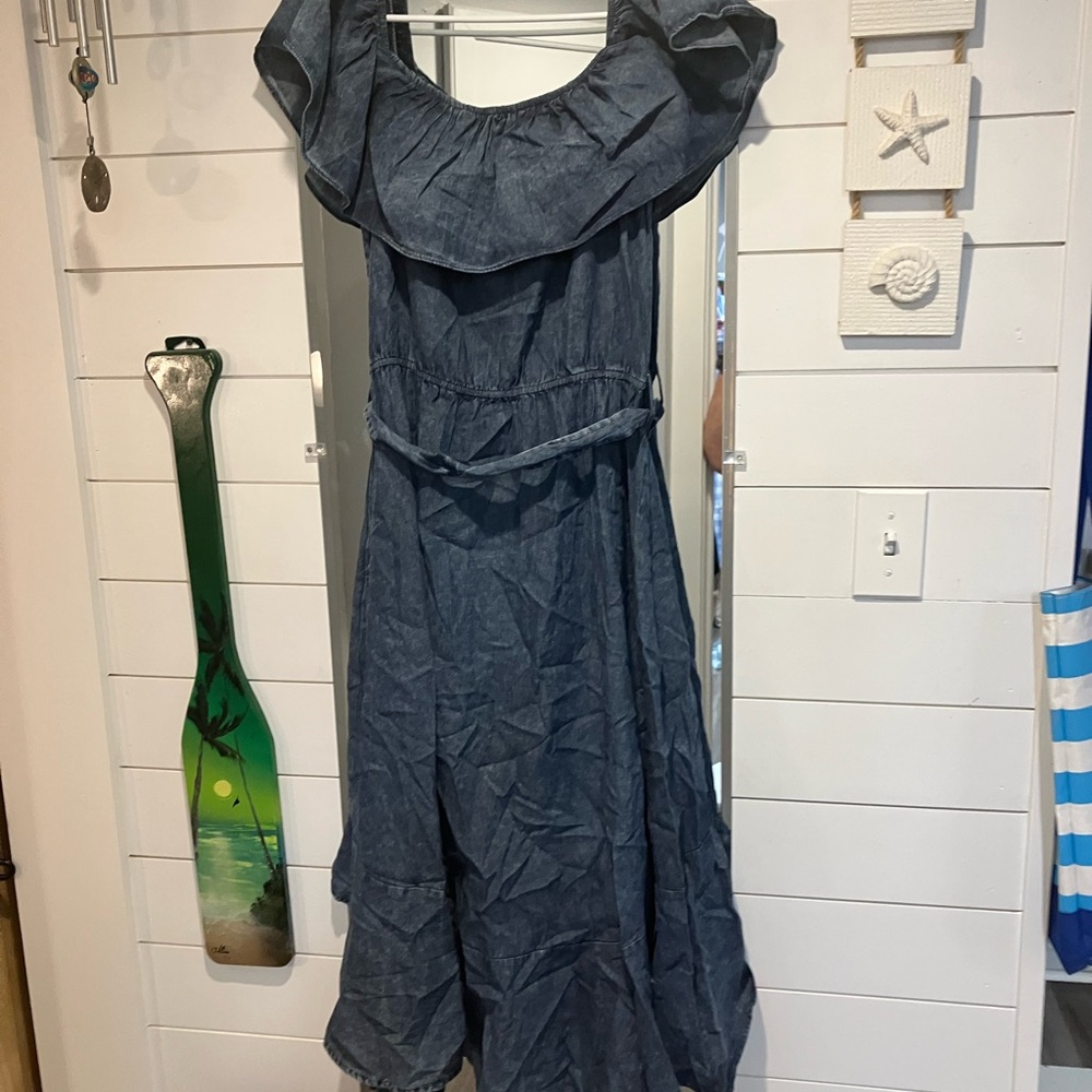 Blue Ruffle Dress size large - Picture 4 of 6